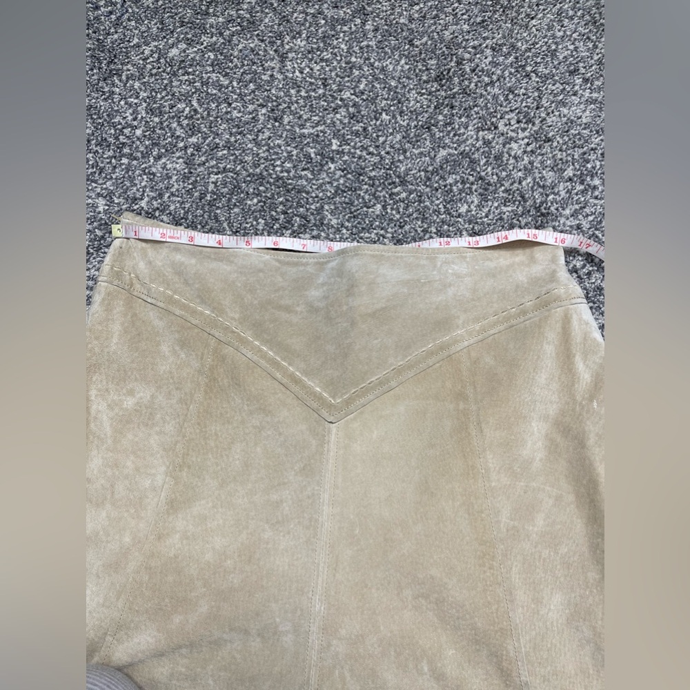 Vintage Aqua Women’s Beige 100% Suede Western Stitched Knee Length Skirt Sz 10 - Picture 5 of 8